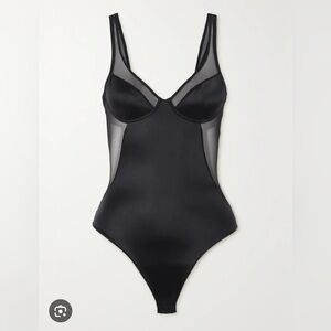 NWT Spanx XL Black Sheer Panel Thong Bodysuit
